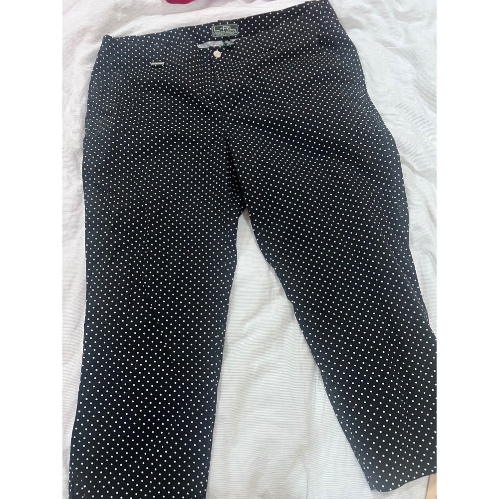 Lauren Ralph Lauren Active Black White Polka Dot Cropped Pants Womens 18W Plus